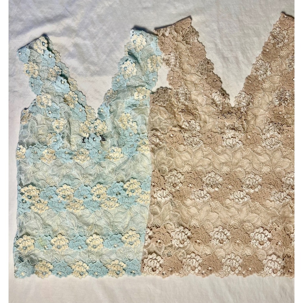Josie Natori Floral Lace Camisole Tank Top Set of 2 Blue Nude Y48520 Womens M